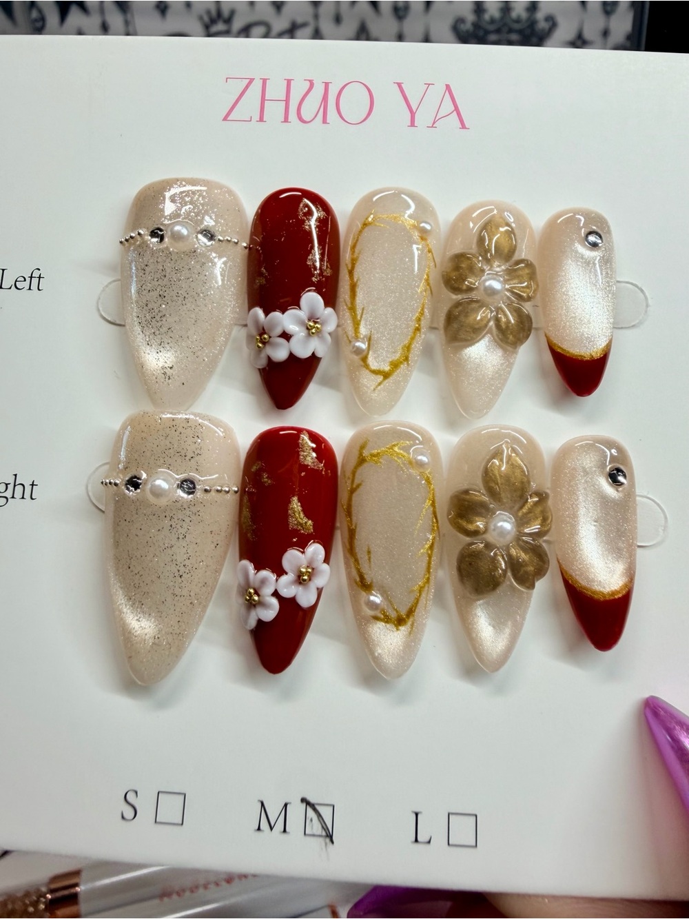 Elegant Red & Pearl Nail Set - Women Makeup